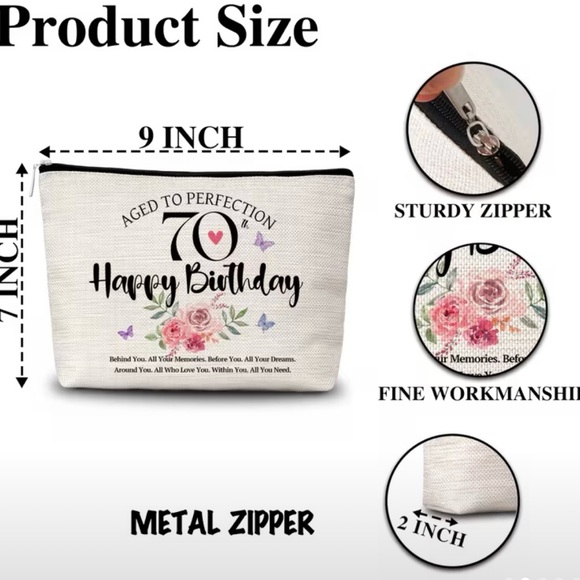 Happy Birthday 70th Floral Cosmetic Pouch - - Picture 2 of 2
